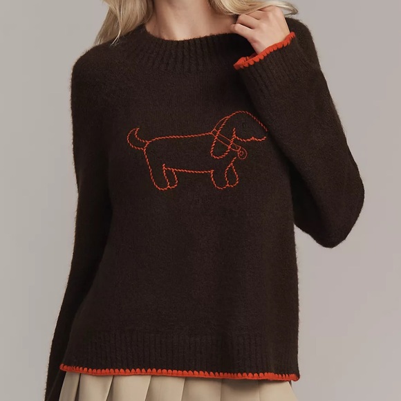 Sweaters - FLAT WHITE MOCK-NECK EMBROIDERED DOG SWEATER